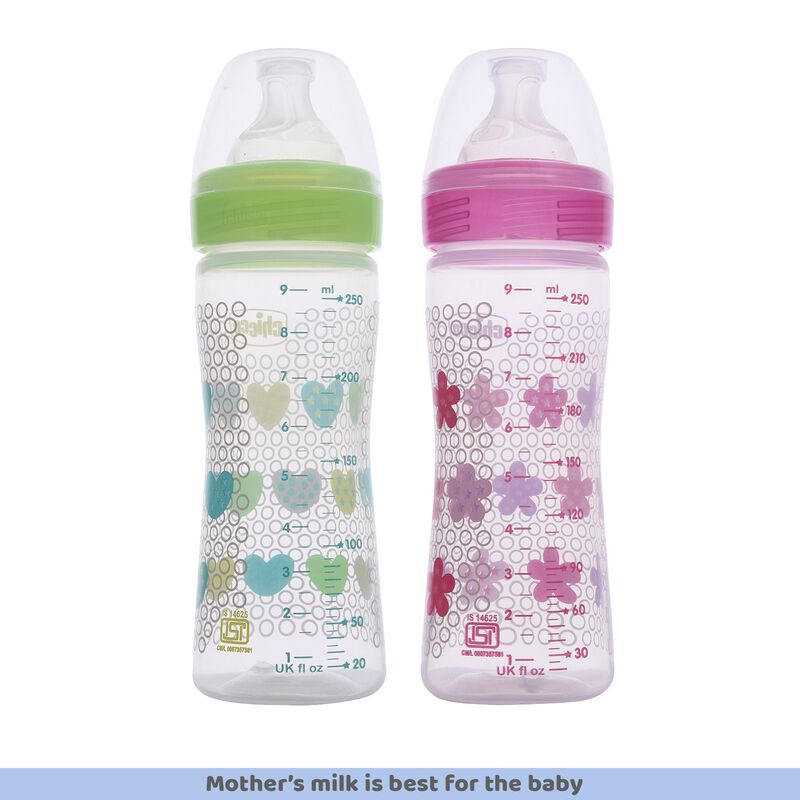 Well-Being Bi-Pack Feeding Bottle (250ml, Medium) (Pink Green) image number 2